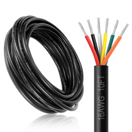 DEKIEVALE 16 Gauge 6 Conductor Electrical Wire, 10FT 16AWG Black PVC Stranded Tinned Copper 6 Wire Cable, 16/6 Cord Extension Cable