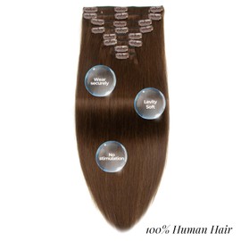 Moucyo Clip In Hair Extensions 7pcs/120g, 100% Remy Clip In Hair Extensions Real Human Hair 16 Inch, 16clips Seamless Clip In Hair Extensions for Women (16inch, Chocolate Brown)