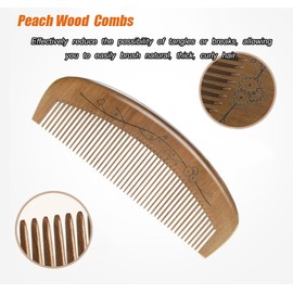 AKOAK 1 Pack Peach Comb, Wooden Fine Tooth Comb, Anti-static Hand Carved Pattern Pocket Size Travel Beard Comb, Hair Massage Tool Care Accessories, Suitable for Women, Men, Children