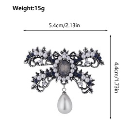 Bow Brooch Vintage Style Pearl - Winter Wedding Holiday Glittering Crystal Bridal Fashion Lapel Pins Large Statement Ribbon Bow Scarf Brooches Pin for Women UB2831