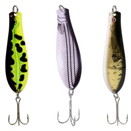 Doctor Spoons Orginal Fishing Lures 3 Pack - Made in USA - Saltwater & Freshwater - Premium Eagle Claw Hook - Walleye, Bass, Northern, Pike, Salmon, Trout, Striper & More - Casting, Jigging, Trolling