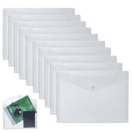 Document Wallet A5, Pack of 10 Envelope Folders for Filing, Document Folder, Transparent Pockets, Portfolio Folders, Waterproof for Document Organising, 23 x 18 cm