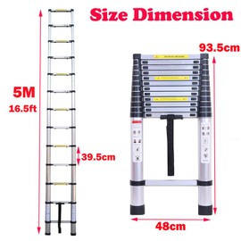 5M 16.5FT Aluminium Extendable Ladder Telescopic Portable 13 Steps Ladders Multi Purpose Max Load 150KG Capacity with EN 131 Standard