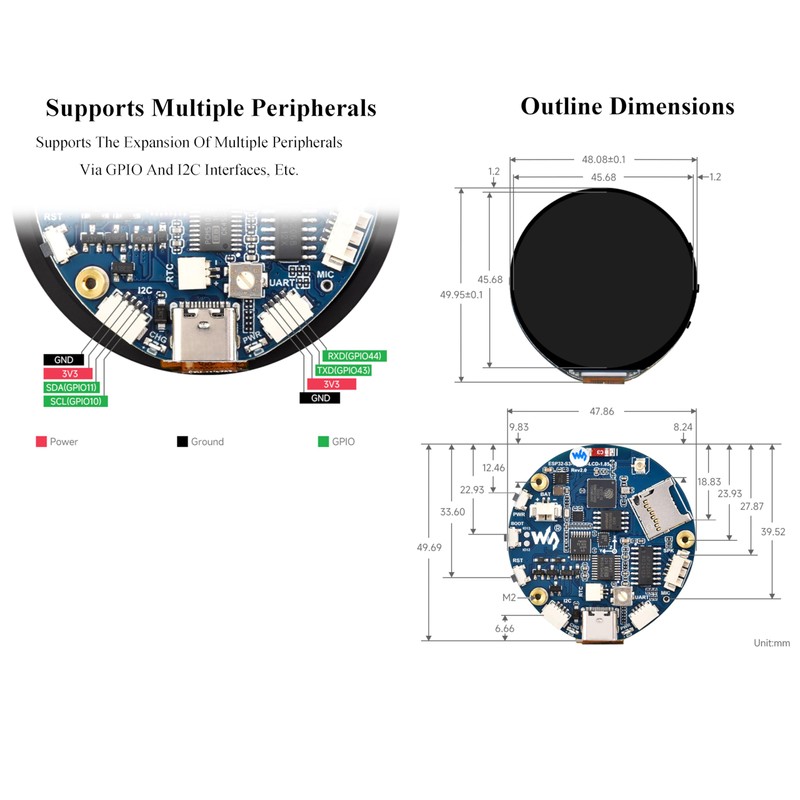 ESP32-S3 1.85inch Round Display Development Board, 360×360 IPS LCD, Dual-Core