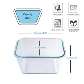 Vitrignis Large Glass Storage Containers With Lids - 2600ml/88oz Meal Prep Containers With Leak Proof Locking - Glass Food Containers For Baking, Microwave, Oven（Set Of 2）