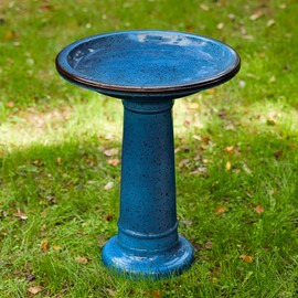 Glitzhome 21.5" H Cobalt Blue Faux Ceramic Bird Bath for Outside, Hand-Painted Tall Pedestal Style Birdbath for Outdoor Patio Garden Backyard Decking