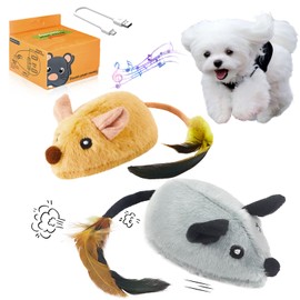 Interactive Dog Toys Mouse - with LED Lights, Moving Automatic Chirping Mouse Toy Squeaky with Feather Tail, for All Breeds Dog Indoor/Outdoor Boredom Exercise, USB Rechargeable (【2Pack】 Yellow×Grey)