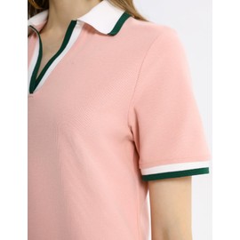 PEHMEA Women Polo Dress Short Sleeve with V Neck for Tennis Golf Workout Summer Casual Dresses(Pink-S)