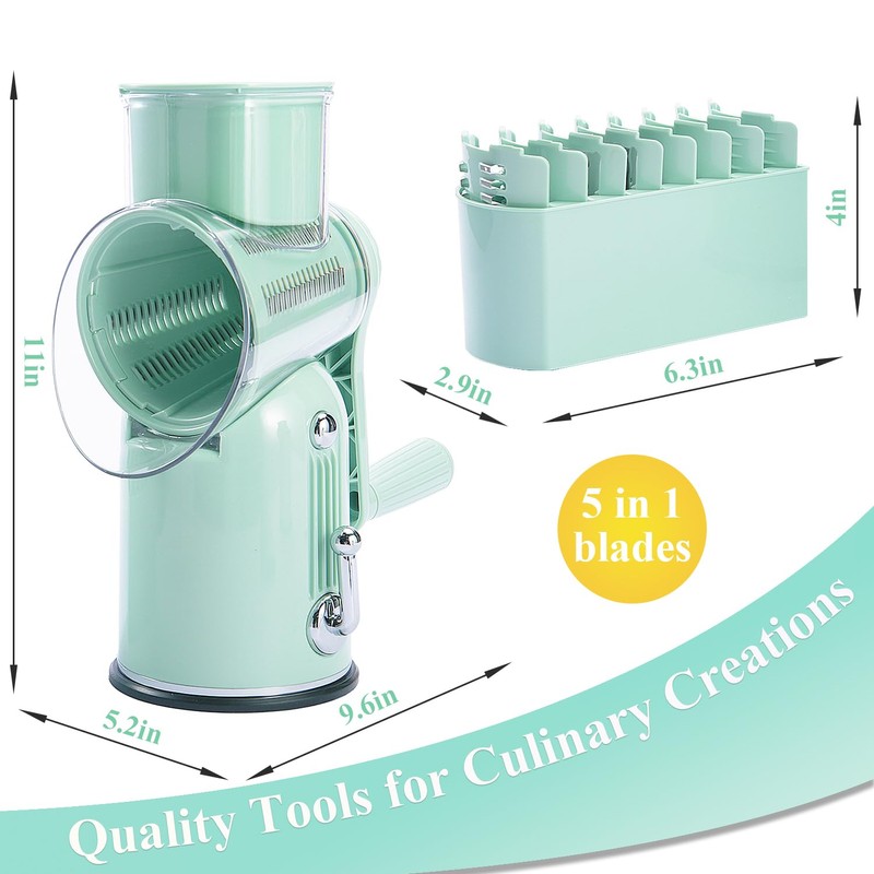 ENERGEVITY Manual Rotary Cheese Grater with Handle, 5 in 1