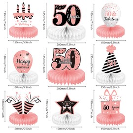 9 Pieces Rose Gold 50th Birthday decorations for Women Pink 50th birthday centerpieces for Table Decorations Cheers to 50 Years Honeycomb Table Topper Fifty Years Birthday Party Decorations Supplies