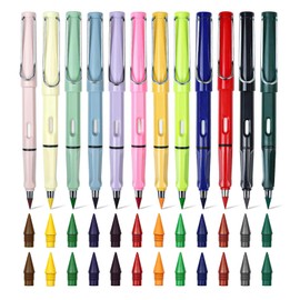 Colourful Eternal Pencil, Pencils with Eraser with 24 Interchangeable Heads, Inkless Pencils Set, Durable Magic Pencils Set, Infinity Magic Pencil for Writing, Painting, Sketching, Pack of 12