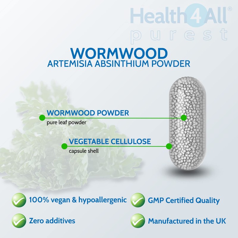 Health4All Wormwood 250mg 90 Capsules (V) Purest: no additives. Vegan