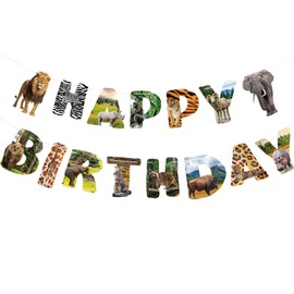 Hooqict Safari Animals Happy Birthday Banner Animal Birthday Party Decorations Party Animal Banner Garland Birthday Decorations for Kids Wild Jungle Zoo Birthday Party Supplies