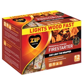 Zip Firestarters Premium All Purpose Wrapped Fire Starters 12 Pack, for Wood or Charcoal