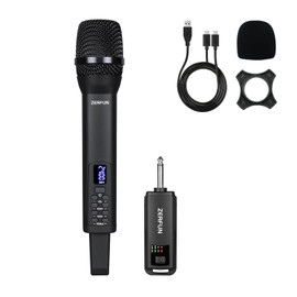 ZERFUN Rechargeable Wireless Microphone, Pro Handheld Cordless Mics System Dynamic with Echo Treble BASS VOL Control for Karaoke Singing Church Party, 1/4'' Output, D240, Black