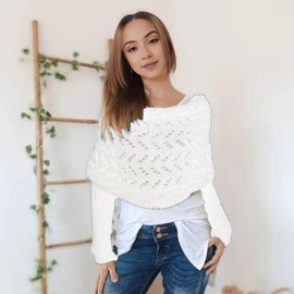 Knitted Scarf with Sleeves for Women, Sweater Shawl Wrap, Cable Knit Scarf Sweater with Sleeves, Cozy Sleeve Wrap Shawl (Light Grey)