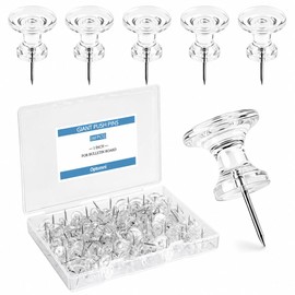 Optomni Giant Push Pins 60 PCS, 1 Inch Large Clear Push Pins with Storage Box, Jumbo Thumb Tacks for Cork Board, Bulletin Board, Photos, Notes, Office and Map Marking
