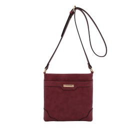 Women's Medium Size Solid Modern Classic Crossbody Bag with Gold Plate (Magenta)