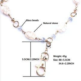 MULTILUX Lanyard Chain Necklace with White Turquoise Beads with Gold Tone Lanyards for ID Badges keyChain Teacher Lanyards keyChain ID Badge Holder Sunglasses Reading Glasses