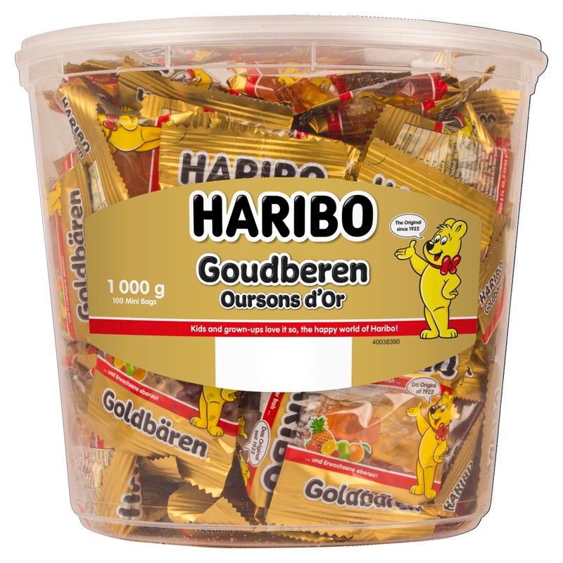 Haribo Gold Bears / Goldbären, 100 Mini Bags, 980g Tub