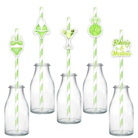 Serencatcher 50Pcs Bikinis and Martinis Bachelorette Party Paper Straws, Green Margarita Party Disposable Drinking Striped Paper Straws for Beach Bach Summer Tropical Bachelorette Party Decorations