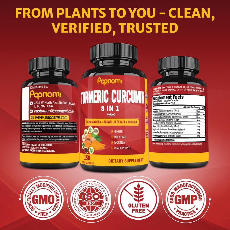 Turmeric Curcumin Capsules - with Ashwagandha, Boswellia, Triphala, Ginger, Holy