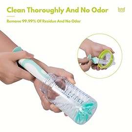 CAREBABYMORE Baby Bottle Brush with One Base Hidden Nylon Nipple Cleaner, 2 Pcs Sponge Nipple Brushes, 2 Pcs Straw Brushes, Bottle Brush with Nipple C