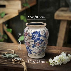 Retro Farmhouse Rustic Ceramic Vase, Ice Cracked Burnt Flower Pottery Vase，Suitable for Simulation Flower Vase Soft Decoration (Pink and Blue)