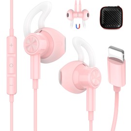 iMangoo for Apple Lightning Headphones MFi-Certified Wired Earbuds Pink