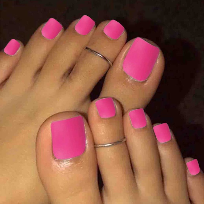Outyua Hot Pink Press on Toenails Matte Short Fake Toe