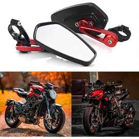 Red 7/8" Bar End Motorcycle Mirror Rearview CNC Motorcycle Mirrors Compatible With Honda GROM MXS125 CB500F Yamaha MT-03 MT-07 FZ-07 MT-09 MT-10 Z125 pro Z650 Z750 and More