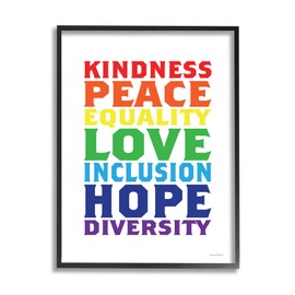 Stupell Industries Kindness Peace Equality Phrases Rainbow Inclusive Terms, Designed by Lettered and Lined Black Framed Wall Art, 24 x 30, White