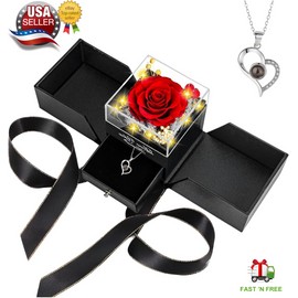 Festive Find Store Preserved Real Red Rose With Necklace Eternal Flowers Mothers Day Gifts Forever