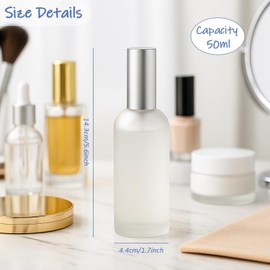 Doromy 6Packs 50ml/1.67Oz Frosted Glass Spray Bottle with Silver Fine Mist Pump Caps Refillable Travel Atomizer Empty Frosted Sprayer Containers for Perfume, Facial Mist, Essential Oils