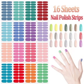 SILPECWEE Bright Solid Color Nail Wraps for Women Nail Polish Strips Self Adhesive Nail Polish Stickers Gel Nail Strips Fingernails Manicure Stickers with 1pc Nail File (16 Sheets)