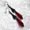Gothic Dark Bat Dangle Earrings for Women,Red Black Crystal Gems