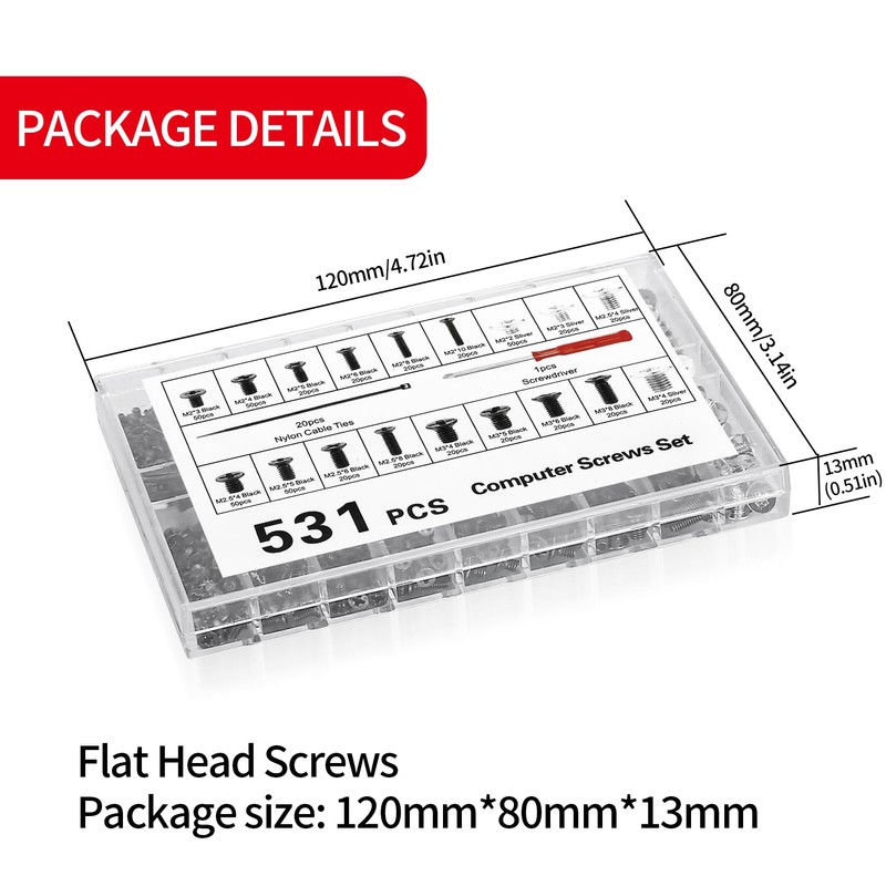 531 Piece M2 M2.5 M3 Screws Set, PC Screws Set,