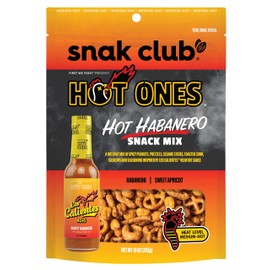 Snak Club x Hot Ones Hot Habanero Snack Mix, Spicy Snacks with Peanuts, Pretzels, Sesame Sticks, Toasted Corn & Cashews, Inspired by Hot Ones Hot Sauce, 10 oz Bag