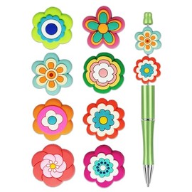 8Pcs Silicone Focal Beads for Pens – Premium Soft, Durable Beads for Custom Pen Making, DIY Craft Projects, and Personalization – Assorted Colors and Designs (Flower)