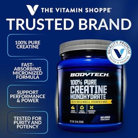 BODYTECH Polvo de Monohidrato de Creatina 100% Puro - Micronizado para Máxima Absorción - Apoya la Fuerza Muscular y Potencia - Sin Sabor (18 oz, 102 