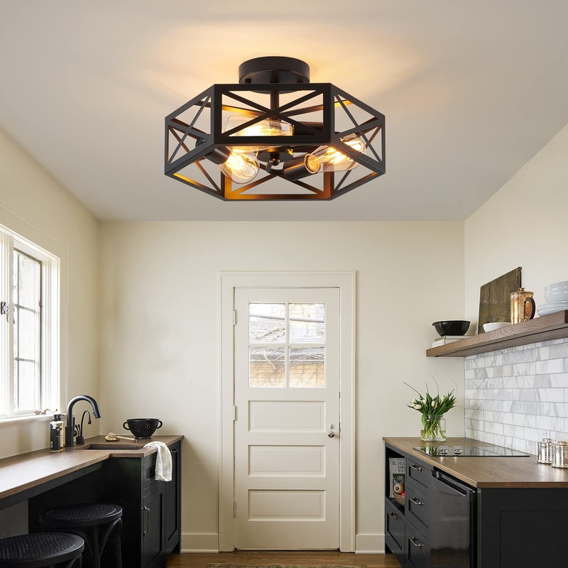 XSDeTu Semi Flush Mount Ceiling Light Fixture, Modern Farmhouse 3-Light