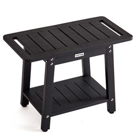 LaFroug Large Shower Stool for Inside Shower, Poly Lumber Shower Bench Seat to Sit On, HDPS Bath Shower Chair Seat with Shelf, Shower Foot Rest for Shaving Legs, No Maintenance, Water-Resistant, Black