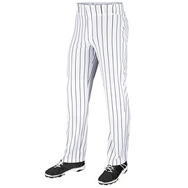 CHAMPRO Youth Triple Crown OB Open-Bottom Loose-Fit Baseball Pant with Knit-in Pinstripes, Adjustable Inseam, and Reinforced Sliding Areas , White,black, X-Large