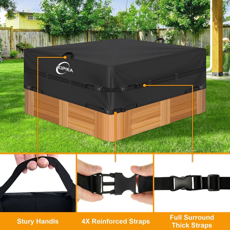 Kipiea 600D Outdoor Waterproof Square Hot Tub Cover Protector, Heavy
