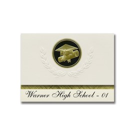 Signature Announcements Warner High School - 01 (Warner, SD) Graduation Announcements, Presidential style, Basic package of 25 Cap & Diploma Seal. Black & Gold.
