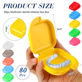 Tanlade 80 Pcs Dental Retainer Case with Vent Holes Denture Case 3.4 x 2.8 x 1.1in Mouth Guard Case Assorted Retainer Holder False Teeth Container for Aligners, Travel,Night Guards, 10 Colors