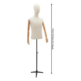 Male Dress Form Display Adjustable Height 53-76 Inch Mannequin Stand Realistic with Base Stand Male Form Mannequin for Clothing Stores, Jewelry Stores, Wedding Dress Shops, Black