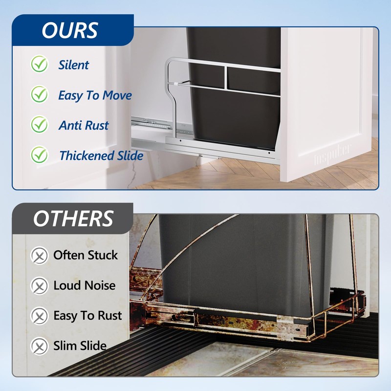 Insputer Pull Out Trash Can Under Cabinet with Soft-Close Slides,