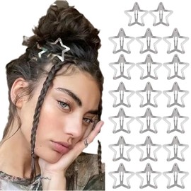 20 PCS Star Snap Hair Clips Silver Y2K 2000s Hair Accessories Non Slip Star Clips for Girls Women Star Hair Clip,1.61IN