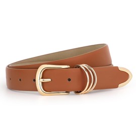 WERFORU Women's Leather Belt with Gold Buckle Ladies Fashion Faux Leather Waist Belt for Jeans Pants Dresses Brown